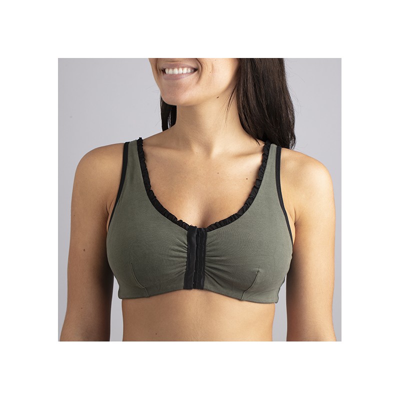 BRASSIERE KAKI VOLANT NOIR